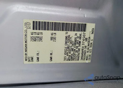 2018 Nissan Maxima 3.5 Sv из США, поврежденный, VIN 1N4AA6AP8JC374507